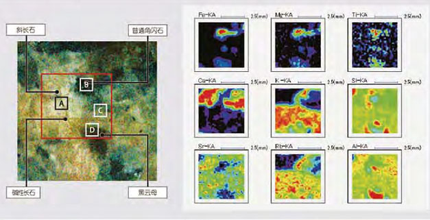 日本理學(xué)波長X射線熒光光譜儀對巖石樣品的定點(diǎn)分析及面掃描分析